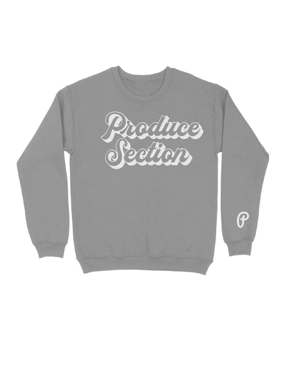 Men's Shadow Script Logo Crewneck - Heather/White – Produce