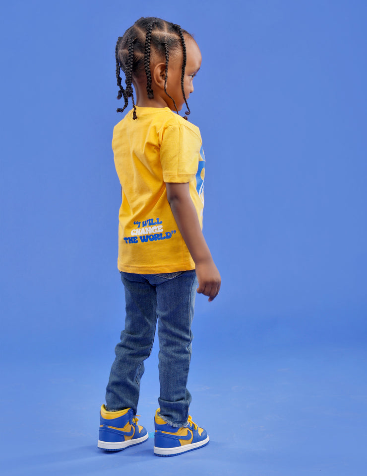 Kids "I Will Change The World" Tee - Canary/Royal