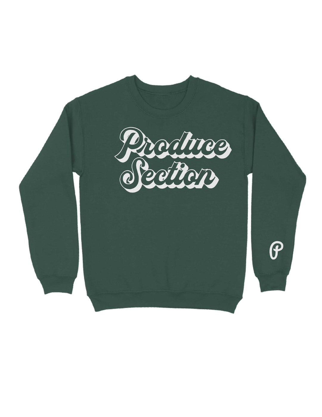 Men's Shadow Script Logo Crewneck - Dark Green/White – Produce