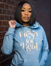 Produce Section Clothing Women's "Fresh For Real" Hoodie - Misty Blue/Colada