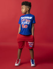 Kids "Fresher Than Your Average Kid" Fleece Shorts - Red