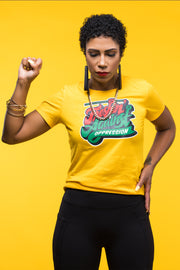 Women's "Freshin' Against Oppression" Juneteenth Tee - Gold