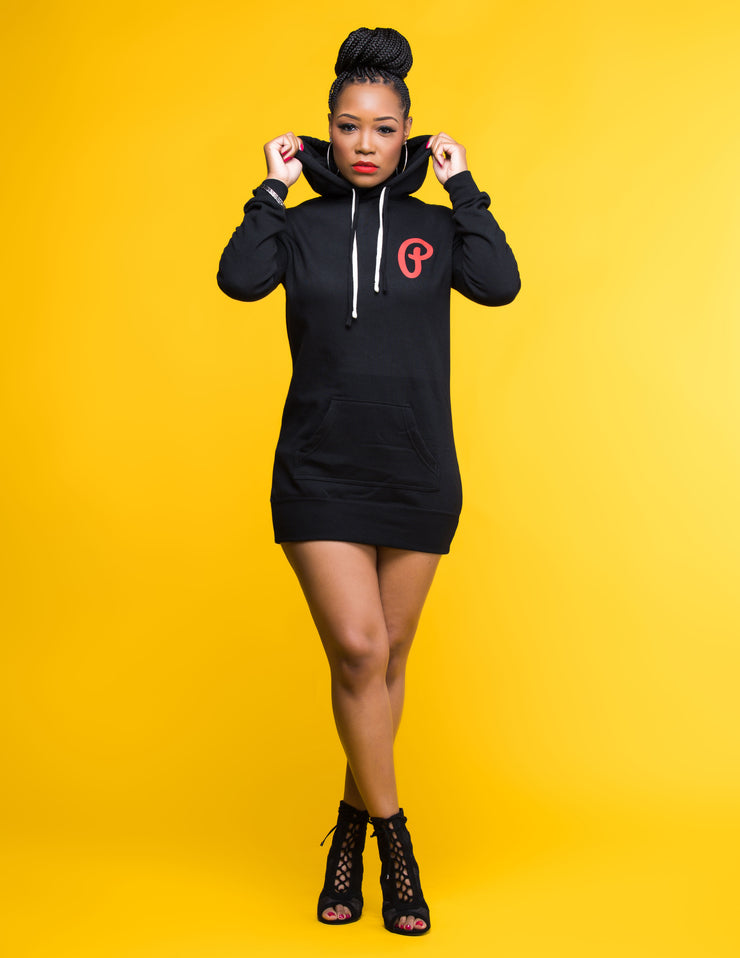 P Logo Hoodie Dress - Black